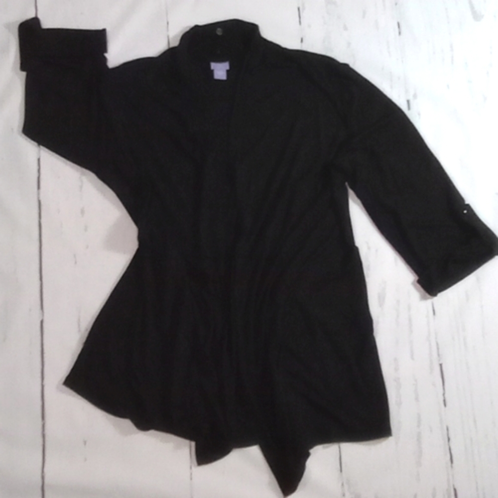 LAURA SCOTT WOMAN Black 3/4Sleeves Open Front Light Cardigan Cover Sweater